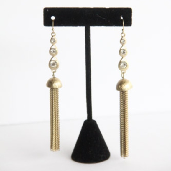 Lia Sophia Cubic Zirconia Earrings NEW Women Long Gold Tassels Jewelry - Picture 1 of 6